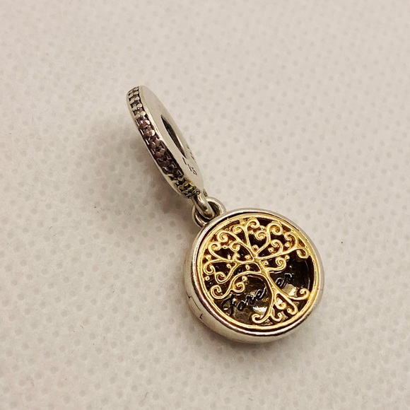 EUC Pandora 791988CZ Silver & 14k Gold Family Roots Tree Dangle Charm - Picture 10 of 14